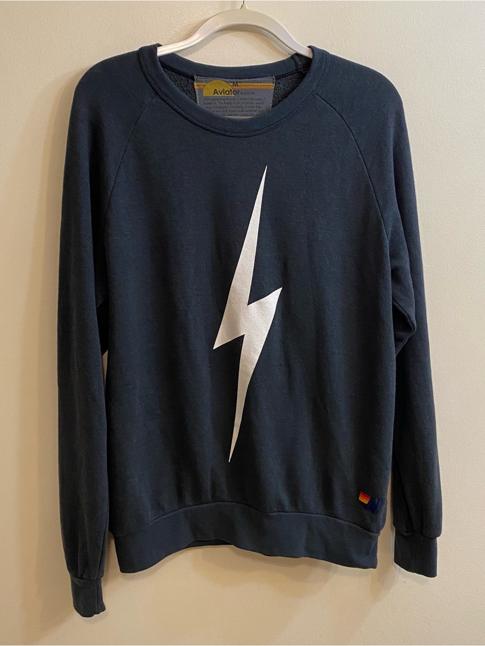 Aviator Nation Bolt Crewneck Sweatshirt Womens M Grey White Lightning CA USA